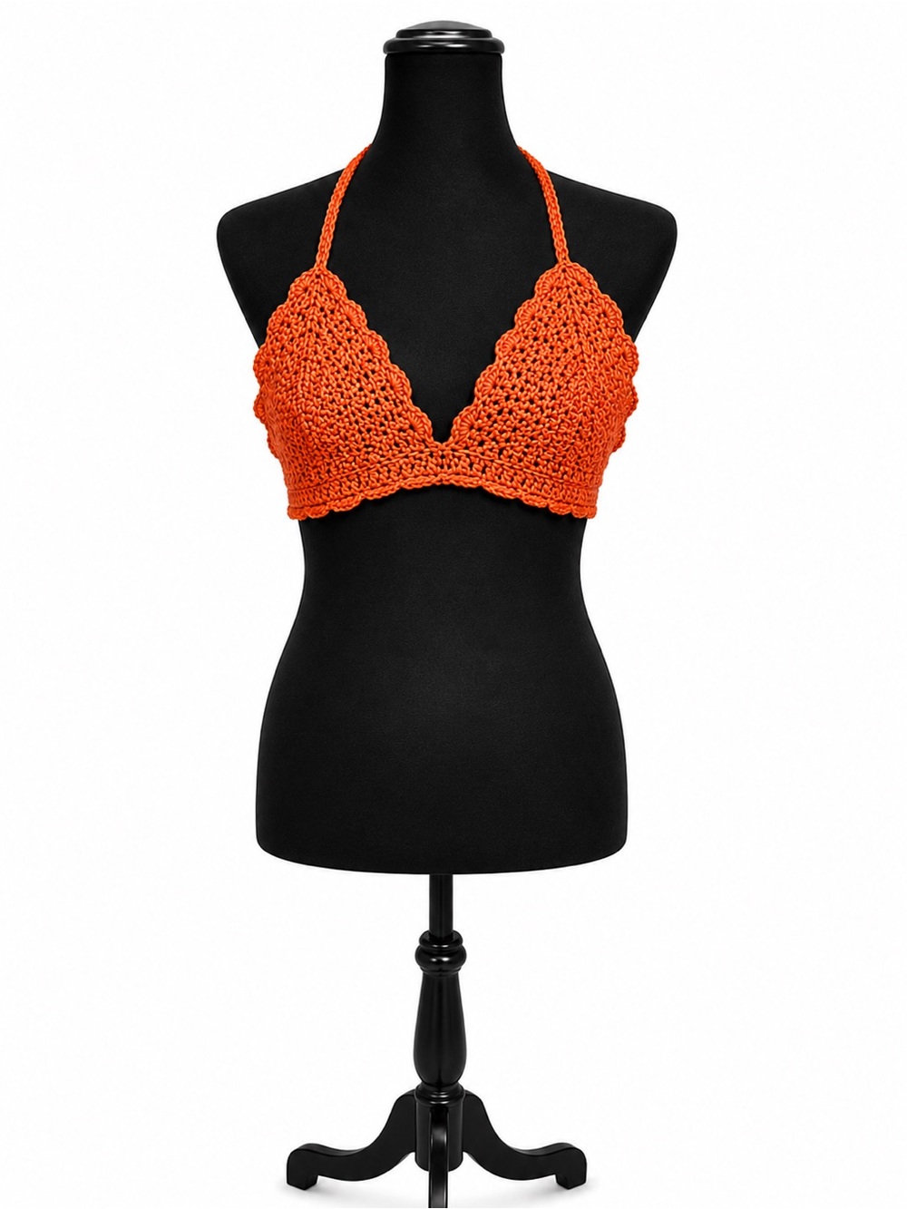 Handmade Crochet Halter Bralette bikini top in Bright Orange